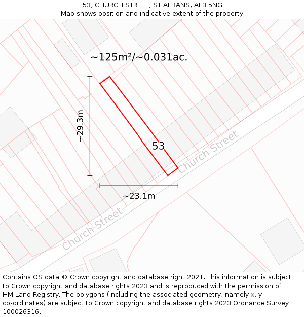 53, CHURCH STREET, ST ALBANS, AL3 5NG: Plot and title map