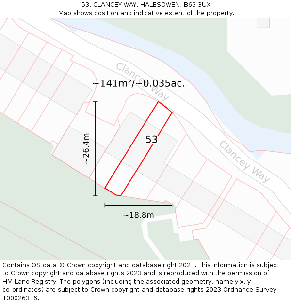 53, CLANCEY WAY, HALESOWEN, B63 3UX: Plot and title map
