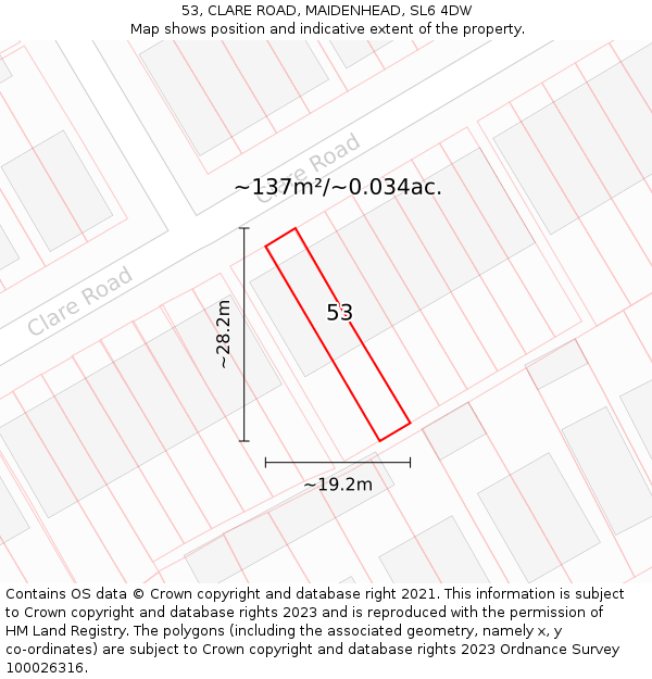 53, CLARE ROAD, MAIDENHEAD, SL6 4DW: Plot and title map