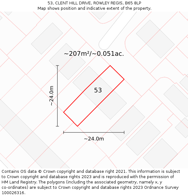 53, CLENT HILL DRIVE, ROWLEY REGIS, B65 8LP: Plot and title map