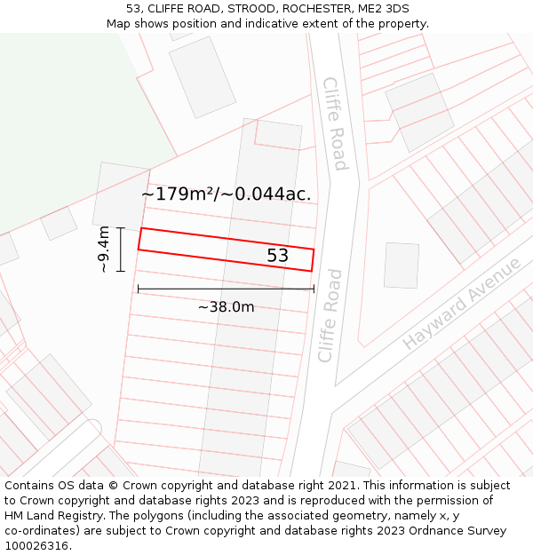 53, CLIFFE ROAD, STROOD, ROCHESTER, ME2 3DS: Plot and title map