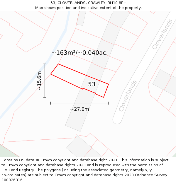 53, CLOVERLANDS, CRAWLEY, RH10 8EH: Plot and title map