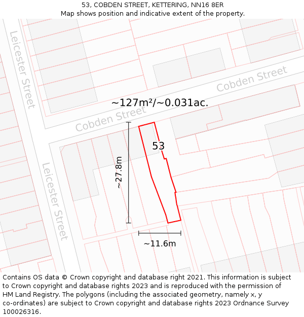 53, COBDEN STREET, KETTERING, NN16 8ER: Plot and title map