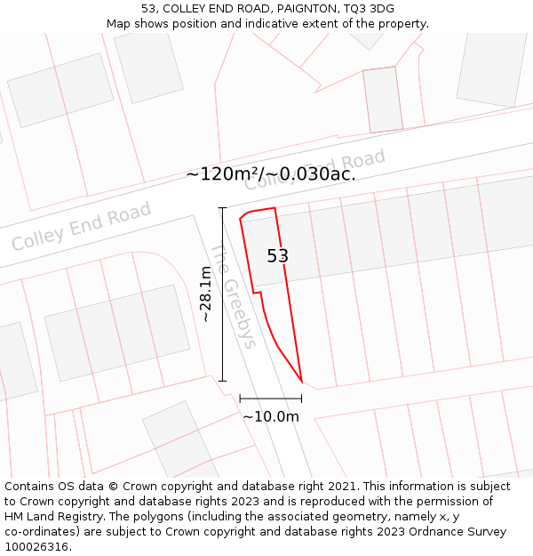 53, COLLEY END ROAD, PAIGNTON, TQ3 3DG: Plot and title map