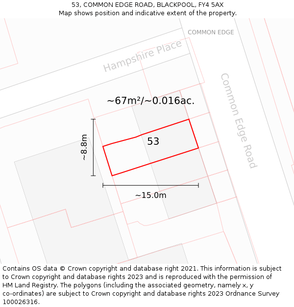 53, COMMON EDGE ROAD, BLACKPOOL, FY4 5AX: Plot and title map