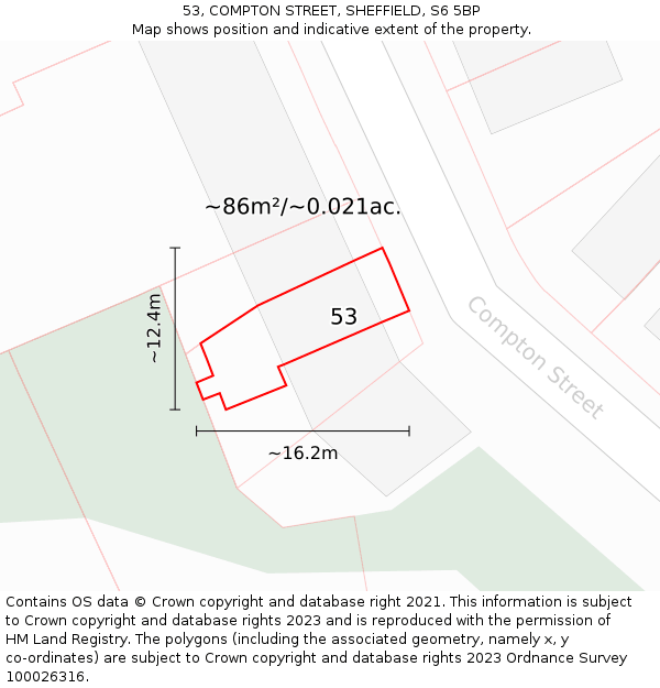 53, COMPTON STREET, SHEFFIELD, S6 5BP: Plot and title map