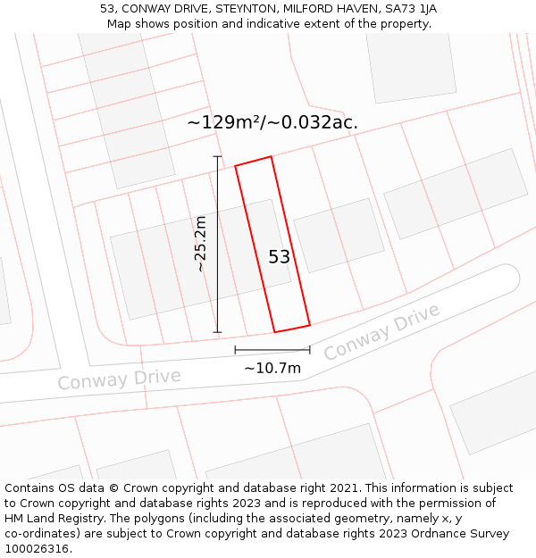 53, CONWAY DRIVE, STEYNTON, MILFORD HAVEN, SA73 1JA: Plot and title map