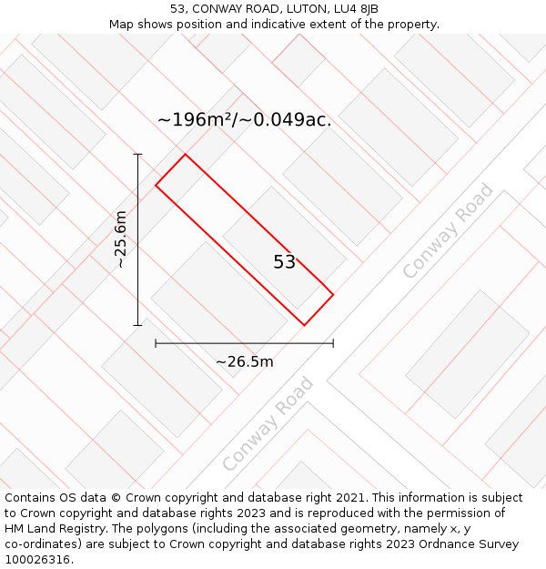 53, CONWAY ROAD, LUTON, LU4 8JB: Plot and title map