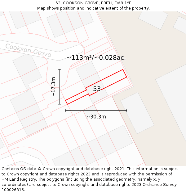 53, COOKSON GROVE, ERITH, DA8 1YE: Plot and title map