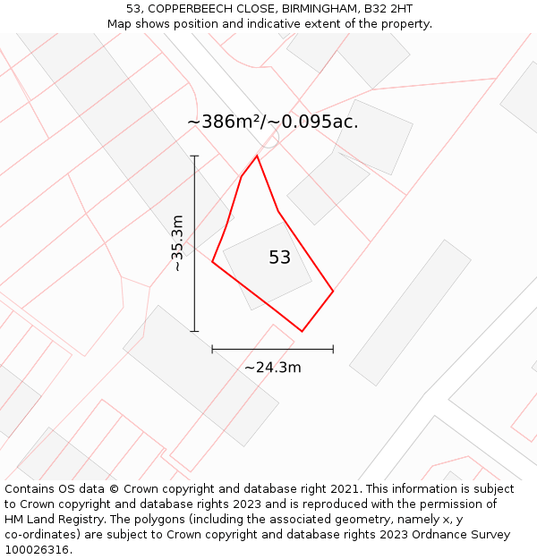 53, COPPERBEECH CLOSE, BIRMINGHAM, B32 2HT: Plot and title map