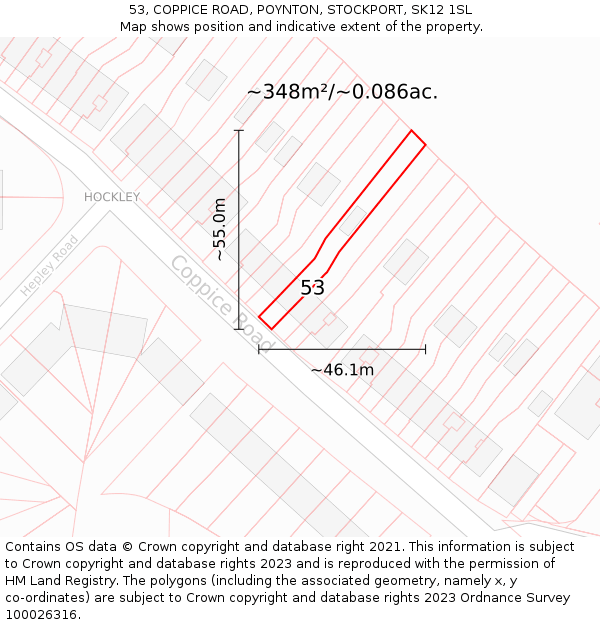 53, COPPICE ROAD, POYNTON, STOCKPORT, SK12 1SL: Plot and title map