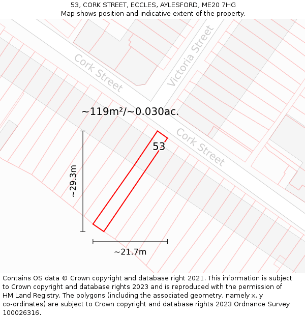 53, CORK STREET, ECCLES, AYLESFORD, ME20 7HG: Plot and title map