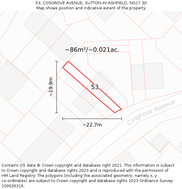 53, COSGROVE AVENUE, SUTTON-IN-ASHFIELD, NG17 3JY: Plot and title map