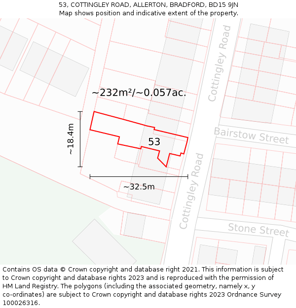 53, COTTINGLEY ROAD, ALLERTON, BRADFORD, BD15 9JN: Plot and title map