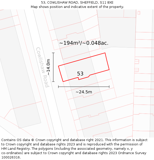 53, COWLISHAW ROAD, SHEFFIELD, S11 8XE: Plot and title map