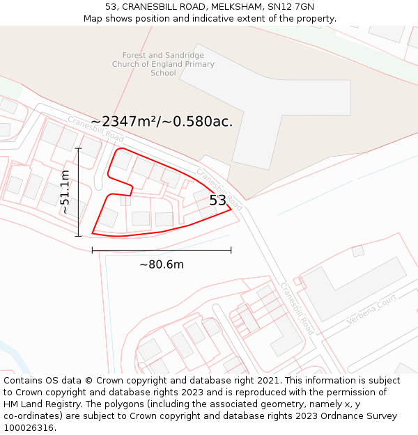 53, CRANESBILL ROAD, MELKSHAM, SN12 7GN: Plot and title map