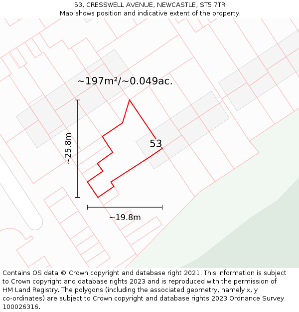 53, CRESSWELL AVENUE, NEWCASTLE, ST5 7TR: Plot and title map