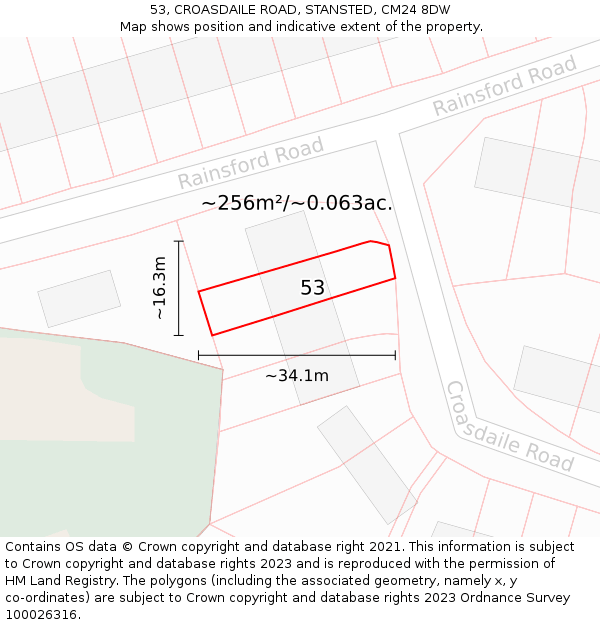 53, CROASDAILE ROAD, STANSTED, CM24 8DW: Plot and title map