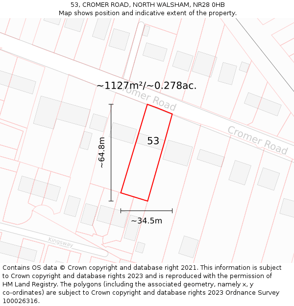 53, CROMER ROAD, NORTH WALSHAM, NR28 0HB: Plot and title map