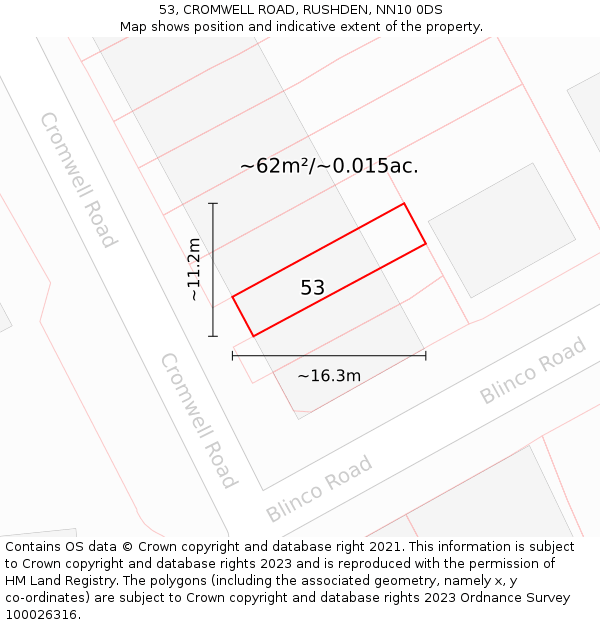 53, CROMWELL ROAD, RUSHDEN, NN10 0DS: Plot and title map