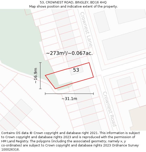 53, CROWNEST ROAD, BINGLEY, BD16 4HQ: Plot and title map