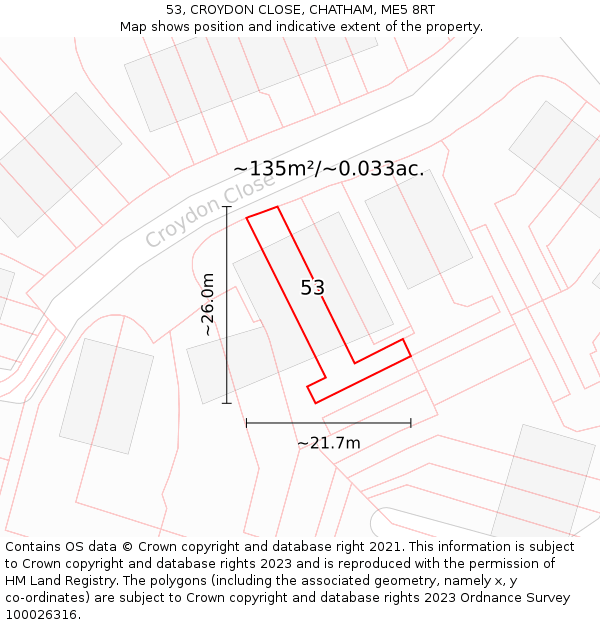53, CROYDON CLOSE, CHATHAM, ME5 8RT: Plot and title map