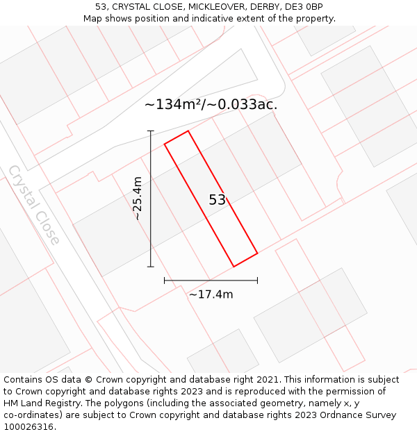 53, CRYSTAL CLOSE, MICKLEOVER, DERBY, DE3 0BP: Plot and title map