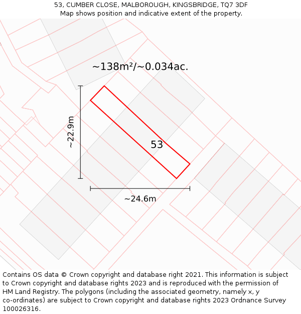 53, CUMBER CLOSE, MALBOROUGH, KINGSBRIDGE, TQ7 3DF: Plot and title map