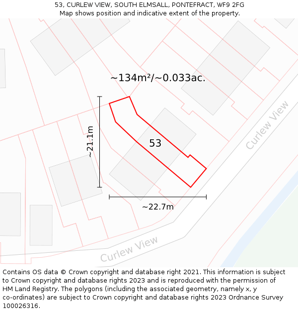 53, CURLEW VIEW, SOUTH ELMSALL, PONTEFRACT, WF9 2FG: Plot and title map