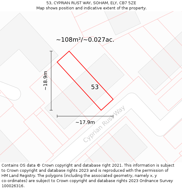 53, CYPRIAN RUST WAY, SOHAM, ELY, CB7 5ZE: Plot and title map