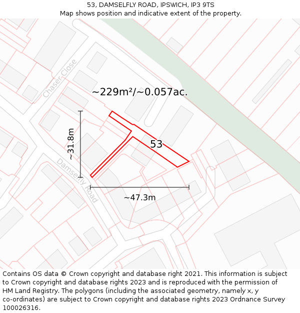 53, DAMSELFLY ROAD, IPSWICH, IP3 9TS: Plot and title map