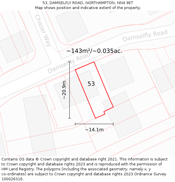 53, DAMSELFLY ROAD, NORTHAMPTON, NN4 9ET: Plot and title map