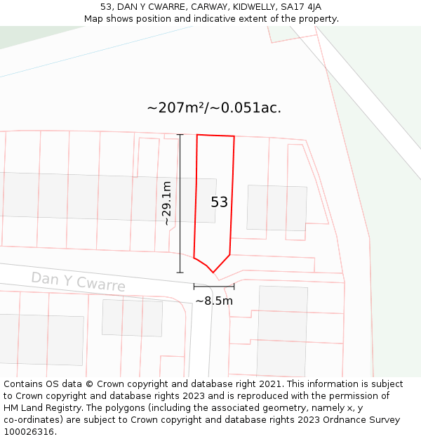 53, DAN Y CWARRE, CARWAY, KIDWELLY, SA17 4JA: Plot and title map