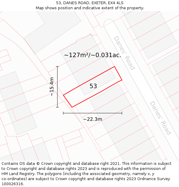 53, DANES ROAD, EXETER, EX4 4LS: Plot and title map