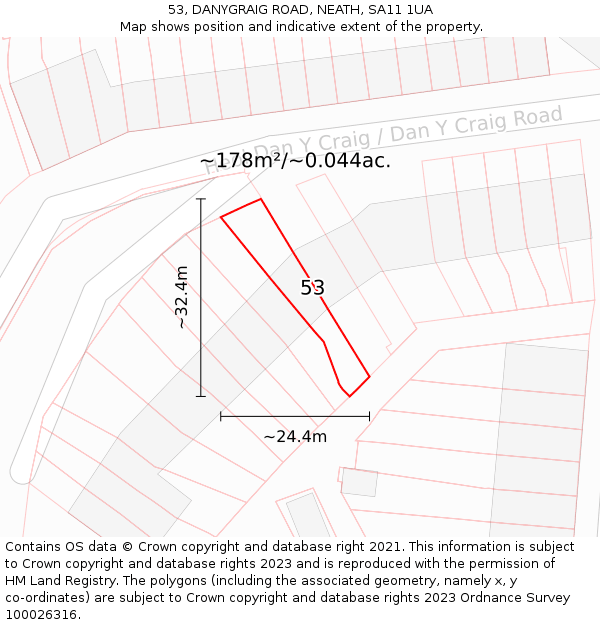 53, DANYGRAIG ROAD, NEATH, SA11 1UA: Plot and title map