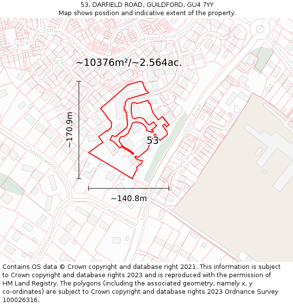 53, DARFIELD ROAD, GUILDFORD, GU4 7YY: Plot and title map