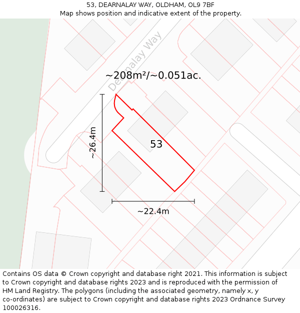 53, DEARNALAY WAY, OLDHAM, OL9 7BF: Plot and title map