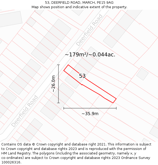 53, DEERFIELD ROAD, MARCH, PE15 9AG: Plot and title map