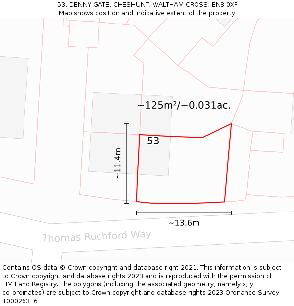 53, DENNY GATE, CHESHUNT, WALTHAM CROSS, EN8 0XF: Plot and title map