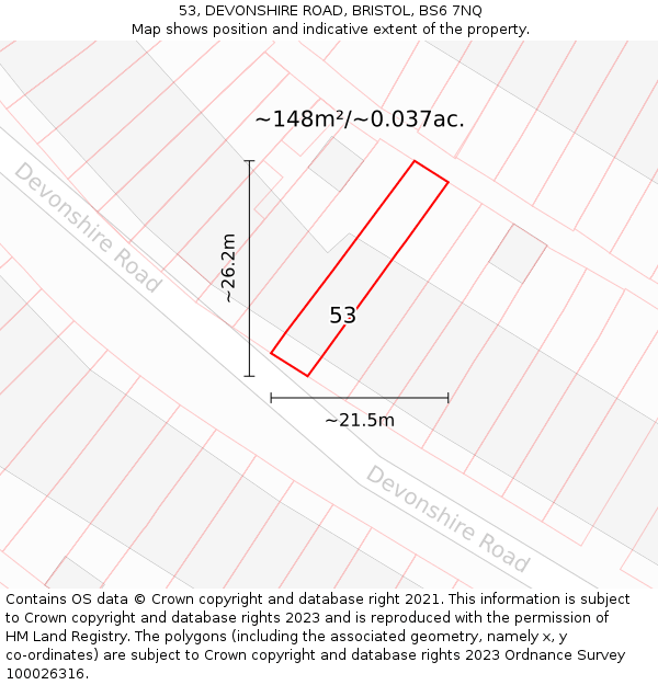 53, DEVONSHIRE ROAD, BRISTOL, BS6 7NQ: Plot and title map