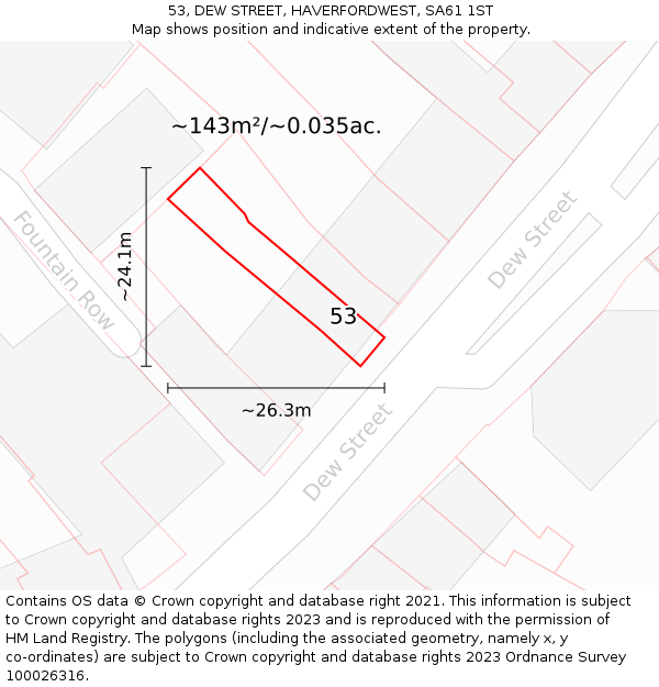 53, DEW STREET, HAVERFORDWEST, SA61 1ST: Plot and title map