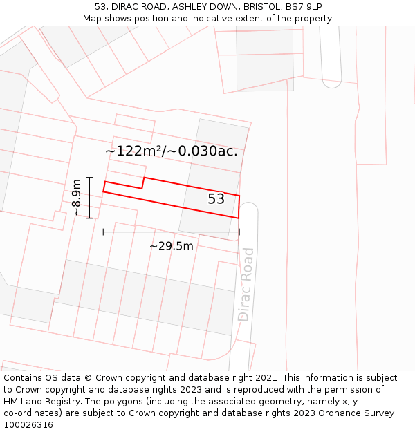 53, DIRAC ROAD, ASHLEY DOWN, BRISTOL, BS7 9LP: Plot and title map