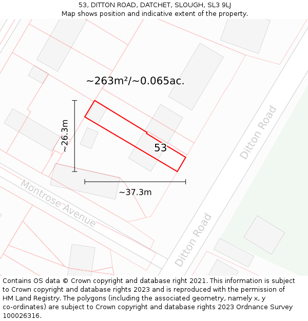 53, DITTON ROAD, DATCHET, SLOUGH, SL3 9LJ: Plot and title map