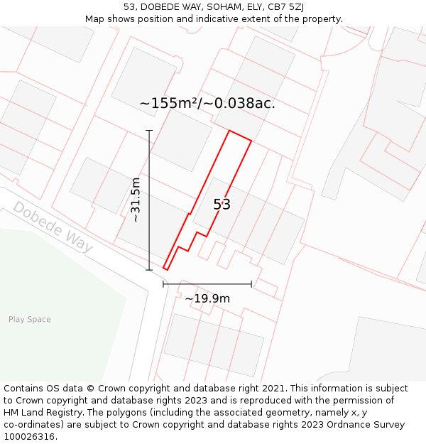 53, DOBEDE WAY, SOHAM, ELY, CB7 5ZJ: Plot and title map