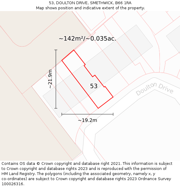 53, DOULTON DRIVE, SMETHWICK, B66 1RA: Plot and title map
