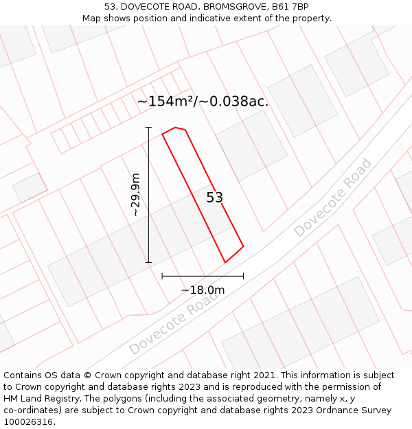 53, DOVECOTE ROAD, BROMSGROVE, B61 7BP: Plot and title map