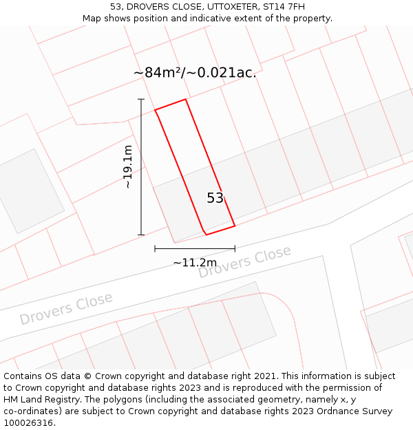 53, DROVERS CLOSE, UTTOXETER, ST14 7FH: Plot and title map