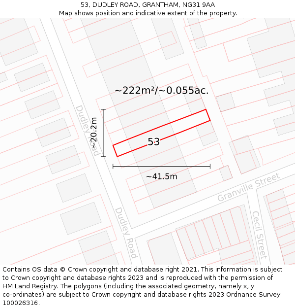 53, DUDLEY ROAD, GRANTHAM, NG31 9AA: Plot and title map