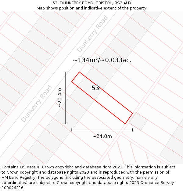 53, DUNKERRY ROAD, BRISTOL, BS3 4LD: Plot and title map