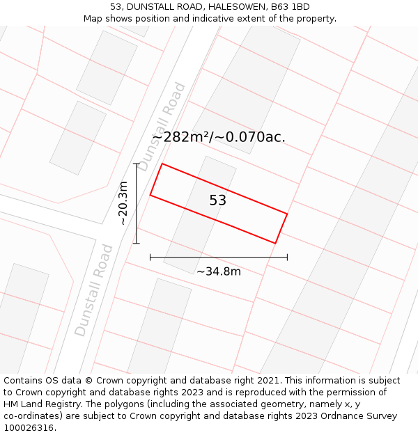 53, DUNSTALL ROAD, HALESOWEN, B63 1BD: Plot and title map